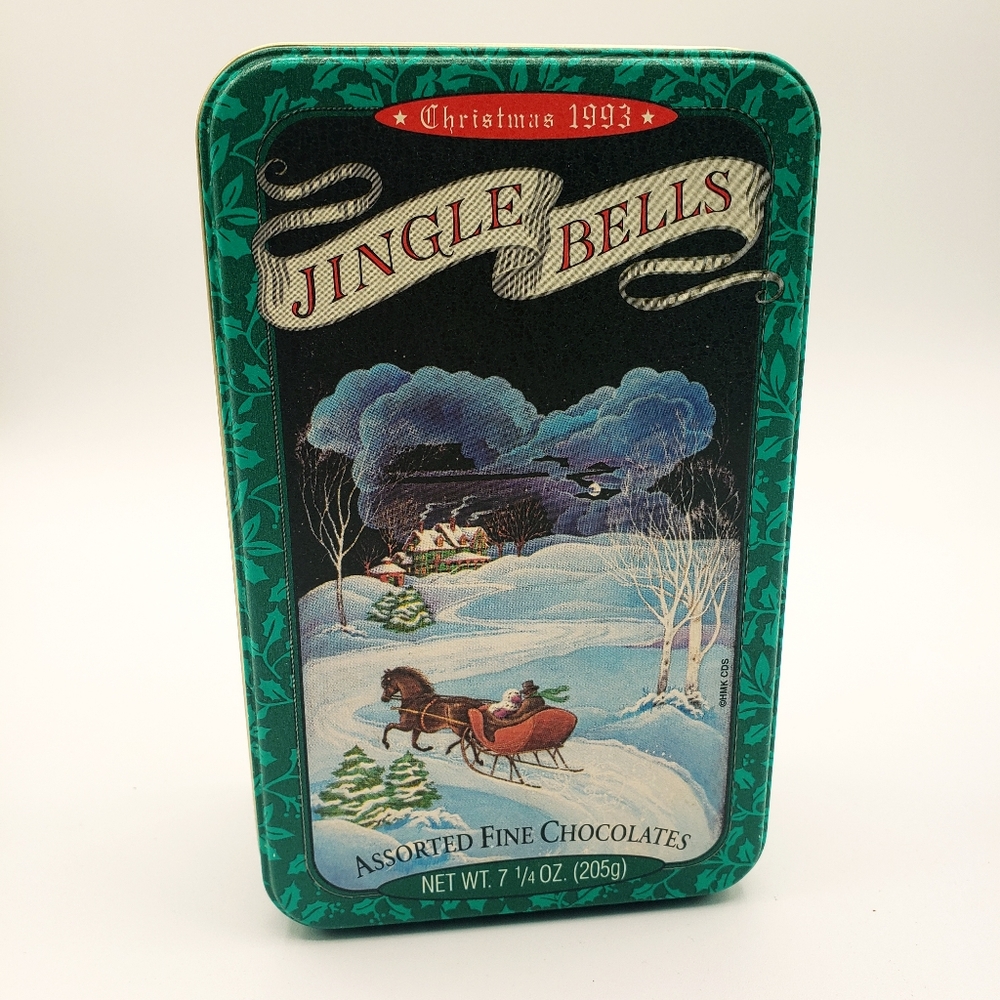 Vintage Christmas 1993 Hallmark Jingle Bell Tin 6" X 4" First Series Chocolatier
